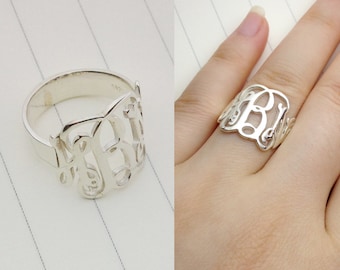 Silver Monogram Ring,Any Initial Ring,Personalized Monogram Ring,3 Initial Monogram Ring,Christmas Gift