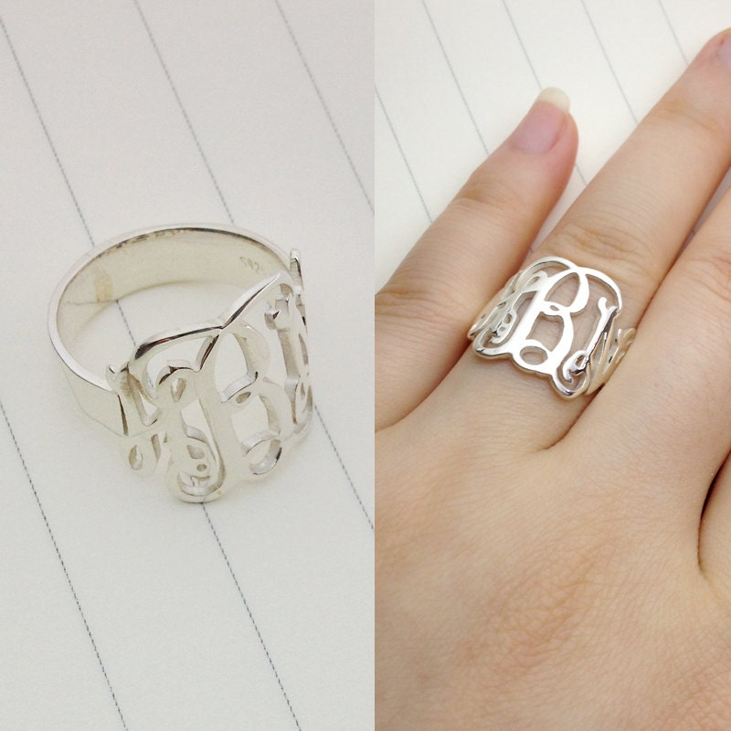 3 Initial Monogram Ring Sterling Silver Personalized India