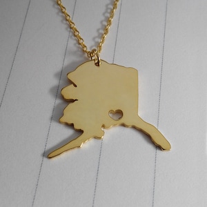AK State Charm Necklace,Alaska State Necklace,Silver AK State Necklace,State Shaped Necklace  With A Heart