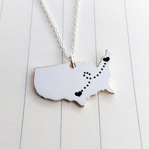 Amerikanische Karte Halskette, USA geformt Halskette, Best Friends Halskette, Zustand Charm Halskette, zwei Herzen handgemachte Halskette, benutzerdefinierte Silberschmuck