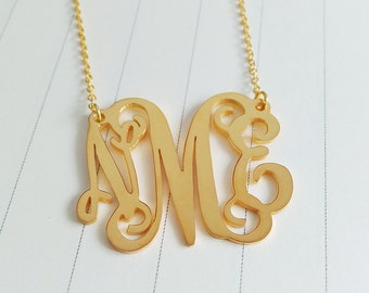 3 Initial Monogram Necklace,Personalized Monogram Necklace,Gold Monogram Necklace,1" inch Personalized Monogram Necklace,Custom Jewelry