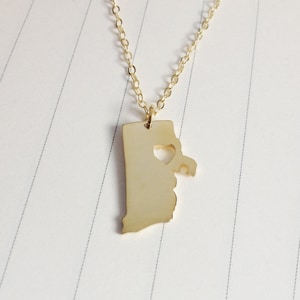 Rhode island State Charm Necklace,RI State Necklace,Gold Rhode island State Necklace,State Shaped Necklace  With A Heart