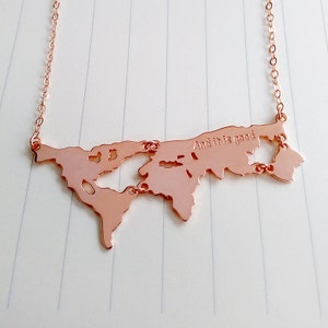 Personalisierte Weltkarte Halskette, Rosegold Erde Halskette, Mutter Erde Schmuck, Erde Tag Geschenk, Land Halskette, Reise Halskette, besonderes Geschenk