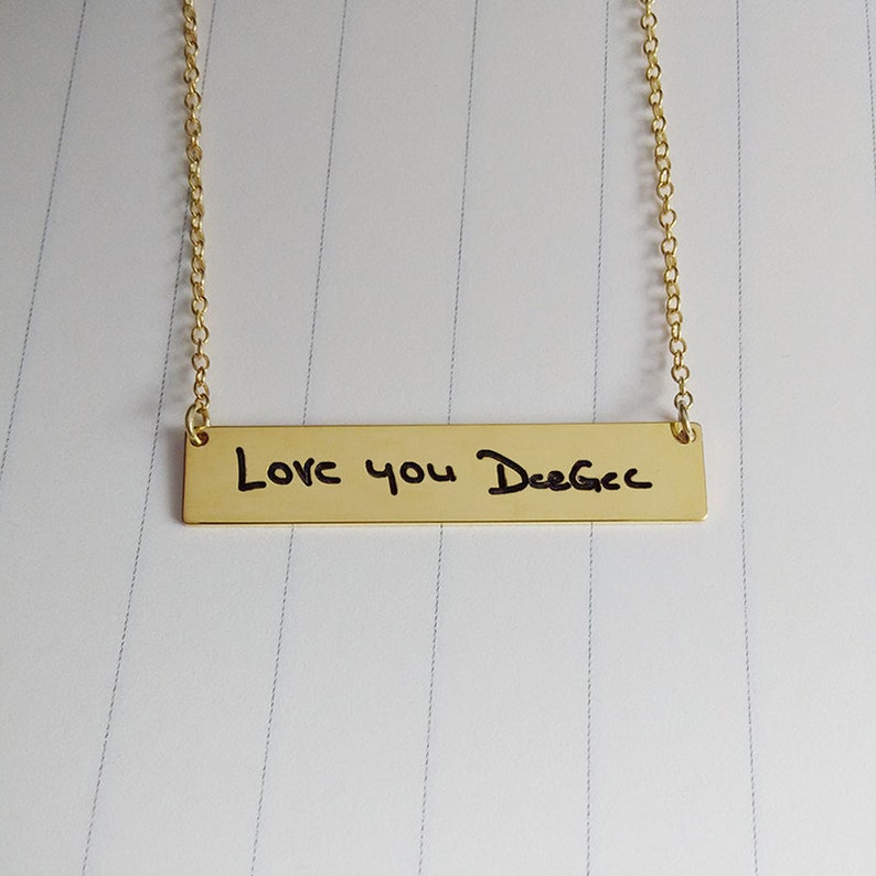 Signature Bar Necklace,Handwritting Bar Necklace,Engraved Bar Name Necklace,Custom Handwritting Necklace
