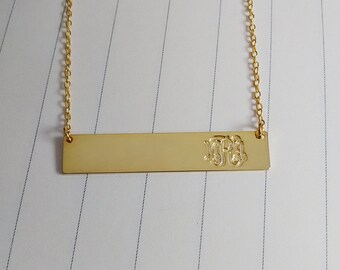 Monogram Bar Necklace,Gold Bar Necklace,Latitude longitude necklace,Engraved Coordinate Necklace,Horizontal Bar Jewelry,Custom Bar Necklace