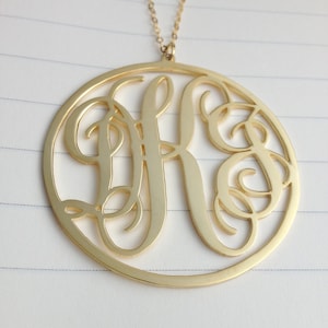 Gold Monogram Necklace,3 Initial Monogram Necklace,1.75&quot; inch Personalized Monogram Necklace,Monogrammed Gifts