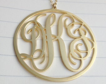 3 Initial Monogram Necklace,Gold Monogram Necklace,1.5" inch Personalized Monogram Necklace,Monogrammed Gifts