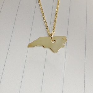 NC State Necklace,Gold North Carolina State Necklace,North Carolina State Charm Necklace,State Shaped Necklace  With A Heart