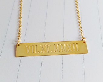 Gold Bar Necklace,Roman Numeral Bar Necklace,Latitude Longitude Necklace,Horizontal Bar Necklace,Custom Bar Necklace,Personalized Jewelry