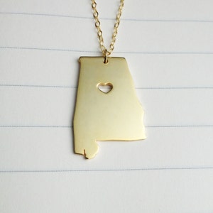 AL Zustand Halskette, Alabama Zustand Charme Halskette, Gold Zustand Halskette, Zustand geformt Halskette mit einem Herz