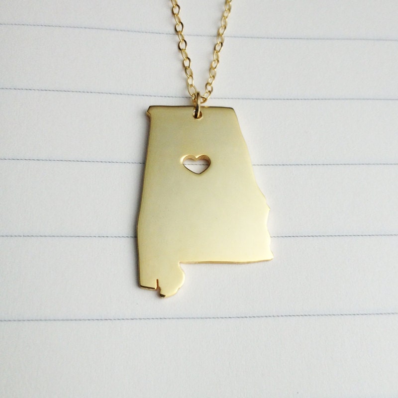 AL State Necklace,Alabama State Charm Necklace,Gold State Necklace,State Shaped Necklace  With A Heart