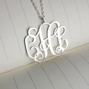 Monogrammed Gifts,1.5&quot; inch Personalized Monogram Necklace,Silver Monogram Necklace,3 Initial Monogram Necklace
