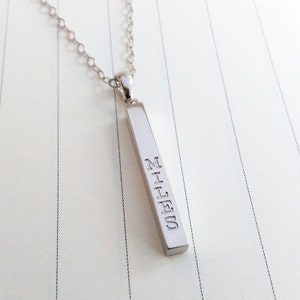 Long Bar Name Necklace,Engraved Silver Bar Necklace,Vertical Bar Necklace,Sterling Silver Name Bar Necklace,Engraved Bar Necklace