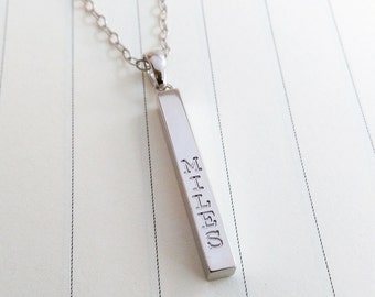Long Bar Name Necklace,Engraved Silver Bar Necklace,Vertical Bar Necklace,Sterling Silver Name Bar Necklace,Engraved Bar Necklace
