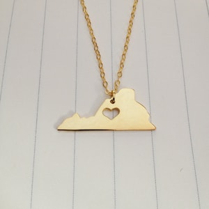 Personalized VA State Necklace,Gold Virginia State Necklace,Virginia State Charm Necklace,State Shaped Necklace  With A Heart