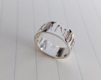 Silver Spray Paint Ring,Personalized Modern Letters Ring,Engraved Name Ring,Wedding Date Ring,3 Initial Ring Gold,Christmas Gift