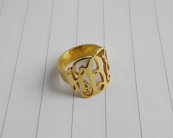 Gold Monogram Ring,Personalized Monogram Ring, Any Initial Ring,Personalized with Your Initials,Christmas Gift