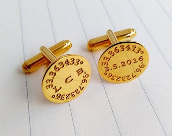 Personalized Coodinates Date Initial Cufflinks,Latitude longitude Wedding Cufflinks,Engraved Cufflinks,Groom Cufflinks,Groom Gift from Bride