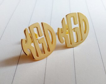 Circle Three Letter Monogram Earrings,Gold Monogram Stud Earrings,Personalized Monogram Earrings,Initial Stud Earrings,Monogrammed Gifts
