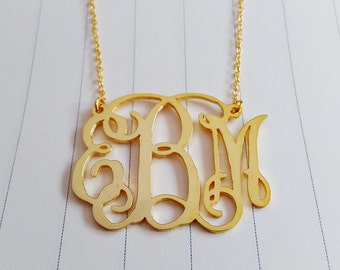 Personalized Initial Monogram Necklace,Large Gold Monogram Necklace,2" inch Personalized Monogram Necklace,Monogrammed Gifts