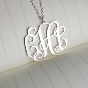 Silver Monogram Necklace,3 Initial Monogram Necklace,Monogrammed Gifts,1.25&quot; inch Personalized Monogram Necklace
