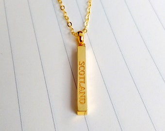 Engraved Name Bar Necklace Gold,Long Bar Name Necklace,Vertical Bar Necklace,Sterling Silver Name Bar Necklace,Engraved Bar Necklace