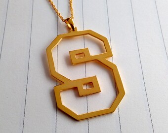 Gold Outline Initial Necklace,Outline Letter Necklace,Single Initial Outline Necklace,Personalized Single Letter Necklace,Custom Jewelry