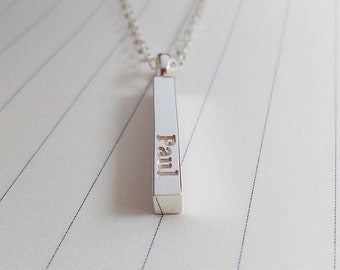 Long Bar Name Necklace,Engraved Silver Bar Necklace,Vertical Bar Necklace,Sterling Silver Name Bar Necklace,Engraved Bar Necklace