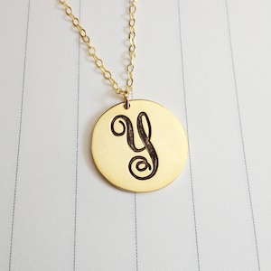 Gold Disc Necklace,0.6&quot; Initial Disc Necklace,Engraved Disc Pendant,Tiny Disc Necklace,Personalize Gold Monogram Necklace
