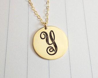 Initial Disc Necklace,Gold Monogram Disc Necklace,0.75"Engraved Disc Pendant,Tiny Disc Necklace,Personalize Gold Monogram Necklace