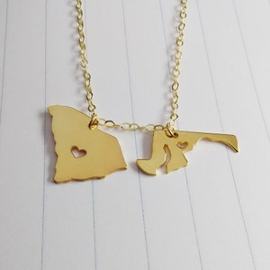 Two states Necklace,Long Distance Love Necklace,Double State Necklace,Best Friendship Necklace,Best Friend Gift,Hometown State Jewelry