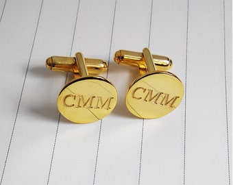 Gold Men CuffLinks,Wedding Cufflinks,Groom Wedding Gift,Engraved Monogram CuffLinks,Gift for Fathers Day,Personalized Wedding Cufflinks