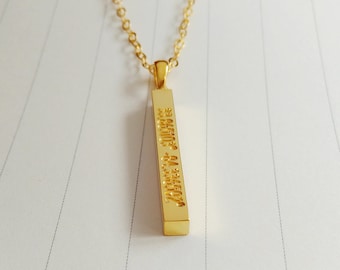 Long Gold Bar Necklace,Vertical Gold Bar Necklace,Engraved Coordinate Necklace,Gold Coordinate Bar Necklace,Engraved Bar Necklace