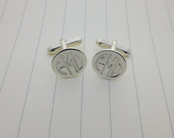 Wedding Cufflinks,Silver Men CuffLinks,Groom Wedding GiftEngraved Monogram CuffLinks,Gift for Fathers Day