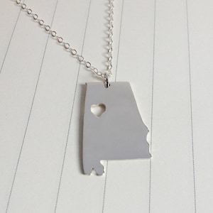 Alabama Zustand Charm Halskette, Silber Zustand Halskette, AL Zustand Halskette, Zustand geformt Halskette mit einem Herz