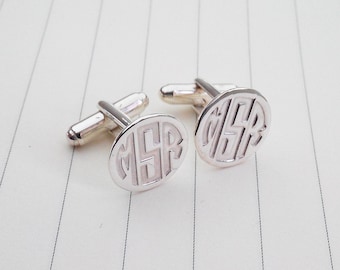 Engraved Monogram CuffLinks,Wedding Cufflinks,Silver Men CuffLinks,Groom Wedding Gift,Gift for Fathers Day