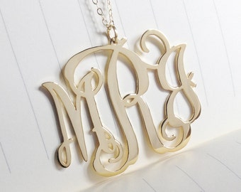 3 Initial Monogram Necklace,Gold Monogram Necklace,1" inch Personalized Monogram Necklace,Monogrammed Gifts