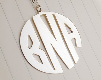 Silver Monogram Necklace,1" inch Personalized Monogram Necklace,Monogrammed Gifts,3 Initial Monogram Necklace,Christmas Gift