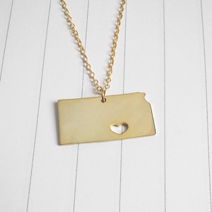 Gold Kansas State Necklace,KS State Charm Necklace,With A Heart,Kansas State Love Necklace,Custom KS State necklace,Personalized KS Jewelry