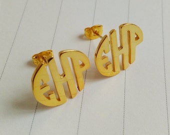 Gold Monogram Earrings,Circle Letter Monogram Stud Earrings,Personalized Monogram Earrings,Initial Stud Earrings,Monogrammed Gifts