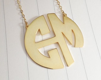 1.5" inch Personalized Monogram Necklace,Monogrammed Gifts,Gold Monogram Necklace,Two Circle Initial Monogram Necklace