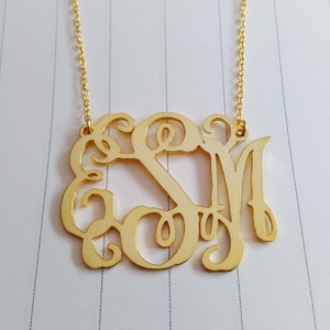 3 Initial Monogram Necklace,Personalized Gold Monogram Necklace,1.75&quot; inch Personalized Monogram Necklace,Monogrammed Gifts