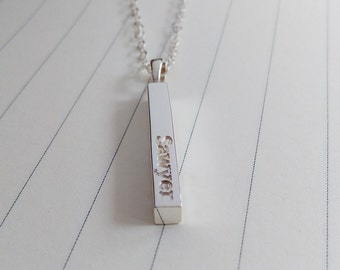 Vertical Name Bar Necklace,Long Silver Bar Necklace,Sterling Silver Name Bar Necklace,Engraved Bar Necklace,Personalized Bar Necklace
