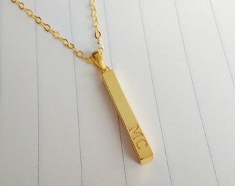 Personalized Bar Necklace,Gold Initial Bar Necklace,Vertical Bar Necklace,Engraved Name Bar Necklace,Long Gold Bar Necklace,Christmas Gift