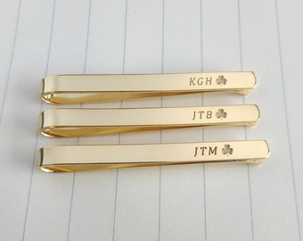 Initials Shamrock Tie Clip,Custom Name Shamrock Tie Clip,Shamrock Tie Clip,Good Luck Tie Clip,Personalized Wedding Tie Clip,Shamrock Jewelry