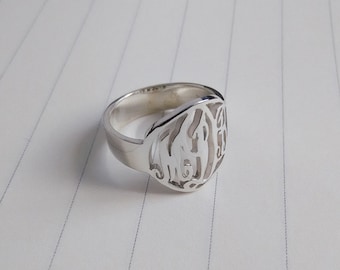 Bague monogramme en argent, bague prénom personnalisée, bague monogramme personnalisée, 3 bagues monogramme initiales, cadeau de Noël