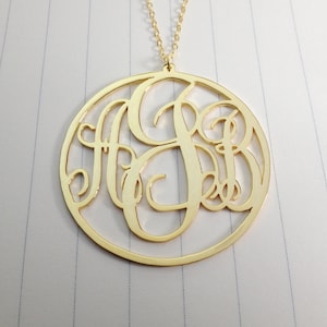Monogrammed Gifts,Gold Monogram Necklace,1.5" inch Personalized Monogram Necklace,3 Initial Monogram Necklace
