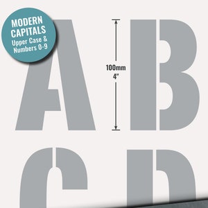 Large LETTER STENCILS 100mm ALPHABET Capital Letters /  0-9 Numbers (4 inches tall) 9 x Sheets lettering wall painting Modern Upper Case