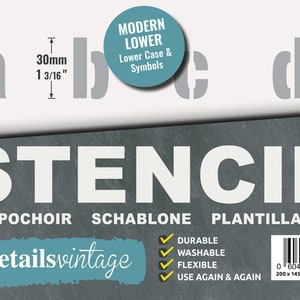 30mm LETTER ALPHABET STENCIL Letters / Symbols (1.18 inches tall) 3 x Sheets lettering for wall, painting, designs Modern Lower Case