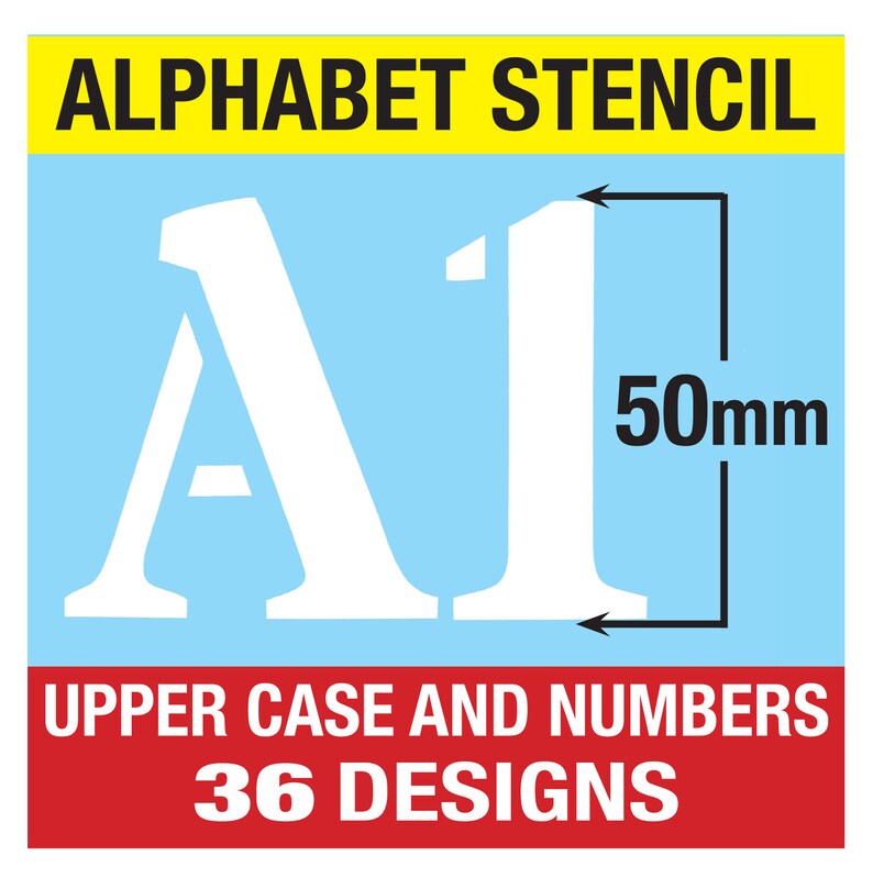 wall LETTER STENCILS 50mm ALPHABET Capital Letters 0-9 Numbers 1.96 inches tall 6 x Sheets lettering painting Roman Upper Case